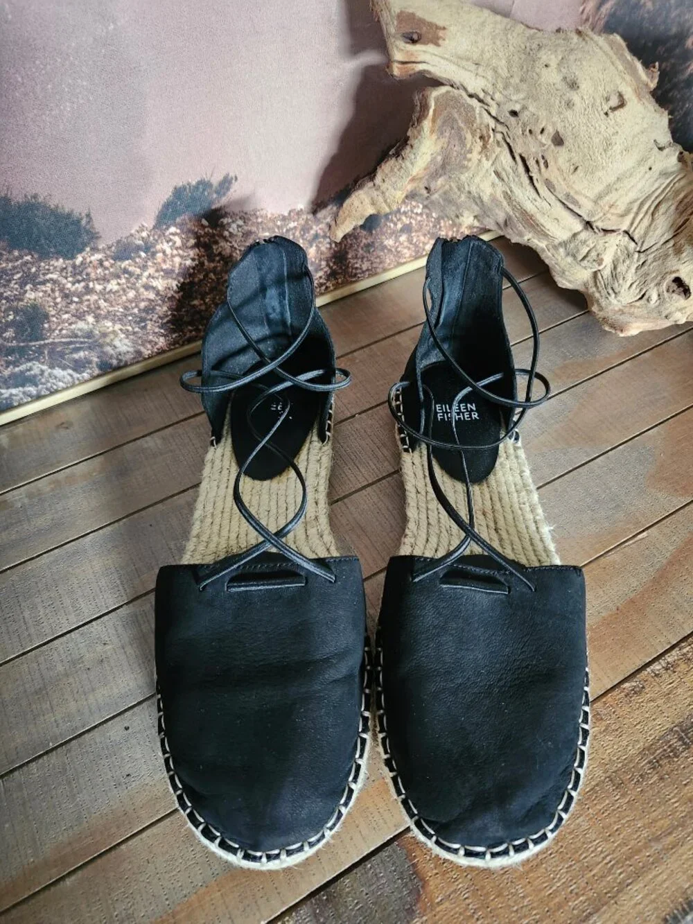 EILEEN FISHER Black Leather Espadrille d'Orsay Flats 9